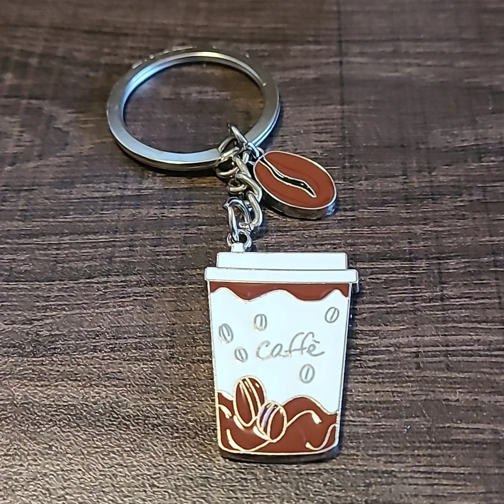 Cafe' Cup Keychain Unisex Brown & White NWOT Office Auto‎ School Keys